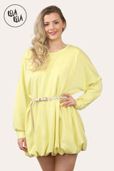 Belted Bubble Hem Mini Dress in Yellow