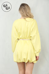 Belted Bubble Hem Mini Dress in Yellow