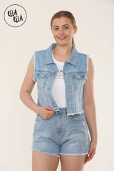 Cropped Denim Waistcoat With Raw Hem