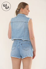 Cropped Denim Waistcoat With Raw Hem