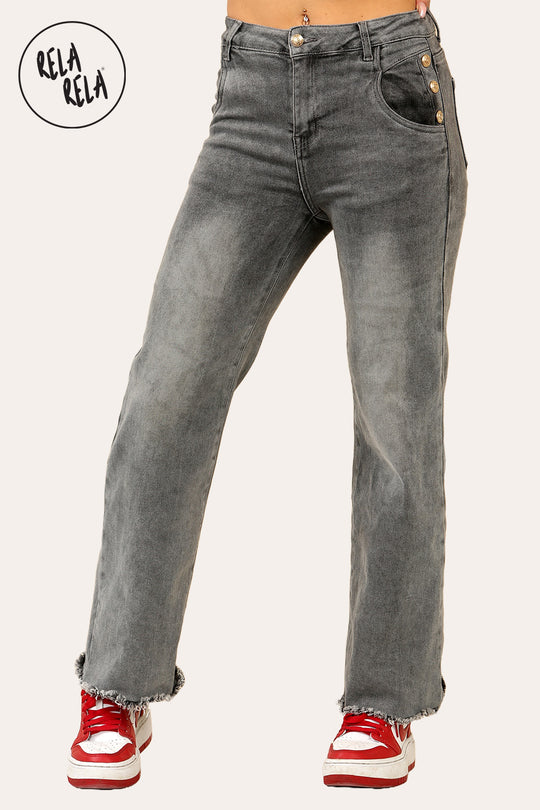 Petite Friendly Viral Stretchy Soft Dad Fit Raw Hem Jeans in Grey