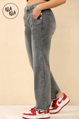 Petite Friendly Viral Stretchy Soft Dad Fit Raw Hem Jeans in Grey
