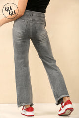 Petite Friendly Viral Stretchy Soft Dad Fit Raw Hem Jeans in Grey