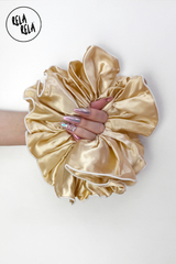 XXL Large Satin Hair Scrunchies with Contrast Stitching in Champagne