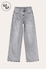 Flat lay of the Grey stretchy rhinestone pocket jeans