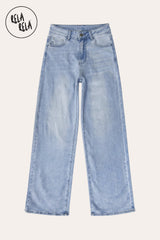 Flat lay of the Light Blue stretchy rhinestone pocket jeans