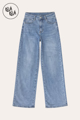 Flat lay of the Blue stretchy rhinestone pocket jeans