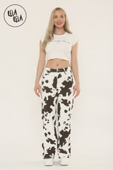 Cow Print Multi Coloured Viral Stretchy Mid-Waist Dad Fit Wide Leg Jeans