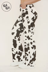 Cow Print Multi Coloured Viral Stretchy Mid-Waist Dad Fit Wide Leg Jeans