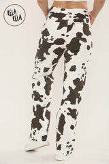 Cow Print Multi Coloured Viral Stretchy Mid-Waist Dad Fit Wide Leg Jeans
