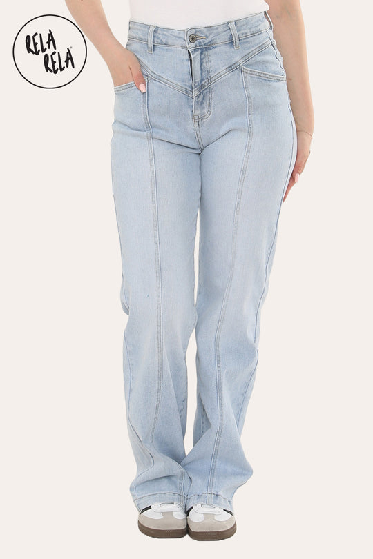 Tummy Control High Waist Seam Detail Jeans in Light Blue