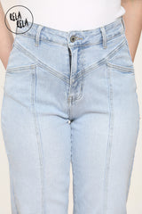Close-up of seam detail jeans highlighting vertical stitching and smooth tummy control