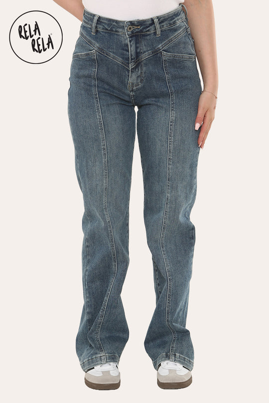 Tummy Control High Waist Seam Detail Jeans in Denim Blue
