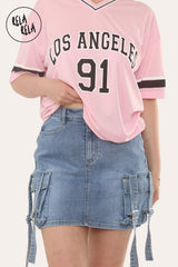 Flap Pocket Cargo Style Denim Skirt With Tassel Detail