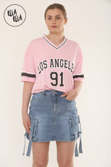 Flap Pocket Cargo Style Denim Skirt With Tassel Detail