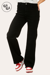 Soft stretchy wide leg jeans in black — high rise fit for women