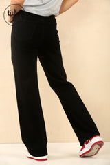 Back view of stretchy high rise jeans for women in black