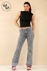 Grey Stretchy Diamond Distressed Wide Leg Jeans in Grey