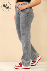 Grey Stretchy Diamond Distressed Wide Leg Jeans in Grey