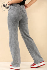 Grey Stretchy Diamond Distressed Wide Leg Jeans in Grey