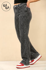 Grey Stretchy Diamond Distressed Wide Leg Jeans in Charcoal