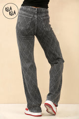 Grey Stretchy Diamond Distressed Wide Leg Jeans in Charcoal