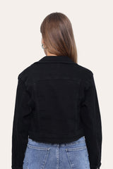 Stretchy Cropped Everyday Casual Denim Jacket in Black