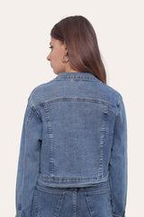 Stretchy Cropped Everyday Casual Denim Jacket in Denim Blue
