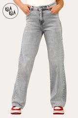 Soft stretchy wide leg jeans in grey — high rise fit for women