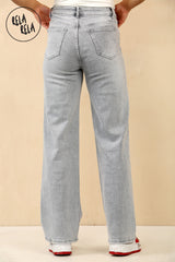 Back view of high waist jeans with stretch for women in grey