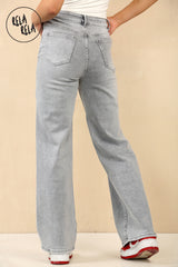 Back view of high rise soft stretchy jeans for women in grey