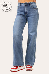 Soft stretchy wide leg jeans in indigo blue — high waisted fit for women