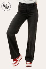 Soft stretchy wide leg jeans in charcoal — high rise fit for women