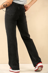 Back view of high rise stretchy jeans for women in charcoal