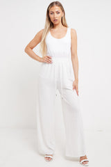 White elasticated wide leg trousers for effortless everyday style