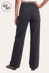 Rear view of the Tall Fit wide leg denim in Charcoal, showing the clean pocket placement and the gap-free, sculpting high-rise waistband.