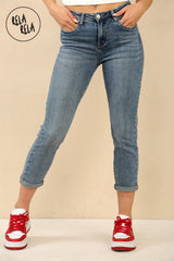 RELA RELA petite cropped jeans womens in Denim Blue, mid rise cropped skinny fit