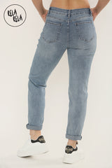 Back view of Mid Blue Wash Slim Fit Jeans with Cropped Ankle Length