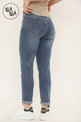 Back view of Indigo Blue Stretchy Slim Fit Jeans for Women – Cropped Ankle Length