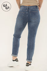 Back view of Indigo Blue Cropped Ankle Length Stretchy Slim Fit Mid-Waist Jeans for Women
