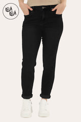 Women’s black mid-waist slim fit jeans with ankle length cut