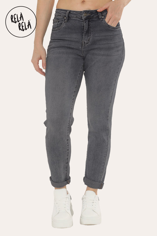 Ankle Length Stretchy Slim Fit Cropped Jeans in Dark Grey