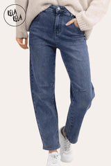 Women’s Blue Stretchy Baggy Fit Jeans Front View