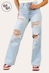 Light Blue Wash Wide Leg Ripped Denim Jeans