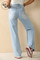 Light Blue Wash Wide Leg Ripped Denim Jeans
