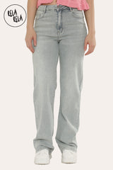 Soft stretchy wide leg jeans in light blue wash — high waisted fit for women