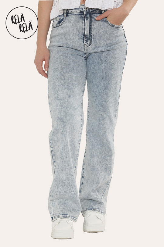 Viral Stretchy Straight Leg Jeans Soft Dad Fit in Acid Wash
