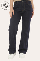 Soft stretchy straight leg jeans in rinse blue — high waisted fit for women