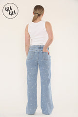Stretchy Mini Bow Print Mid Rise Dad Fit Jeans