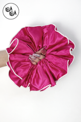 XXL Large Satin Hair Scrunchies with Contrast Stitching in Hot Pink